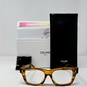 NEW  Celine CL50011F 56 Amber Brown Havana Unisex Eyeglasses  Authentic